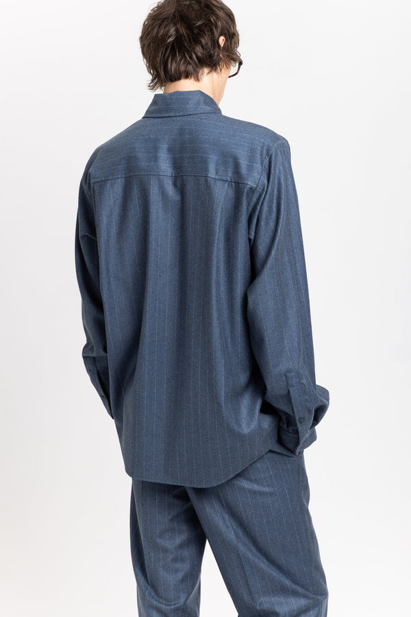 Nehera Spruce Blue Pinstripe Soft Wool Relaxed Shirt