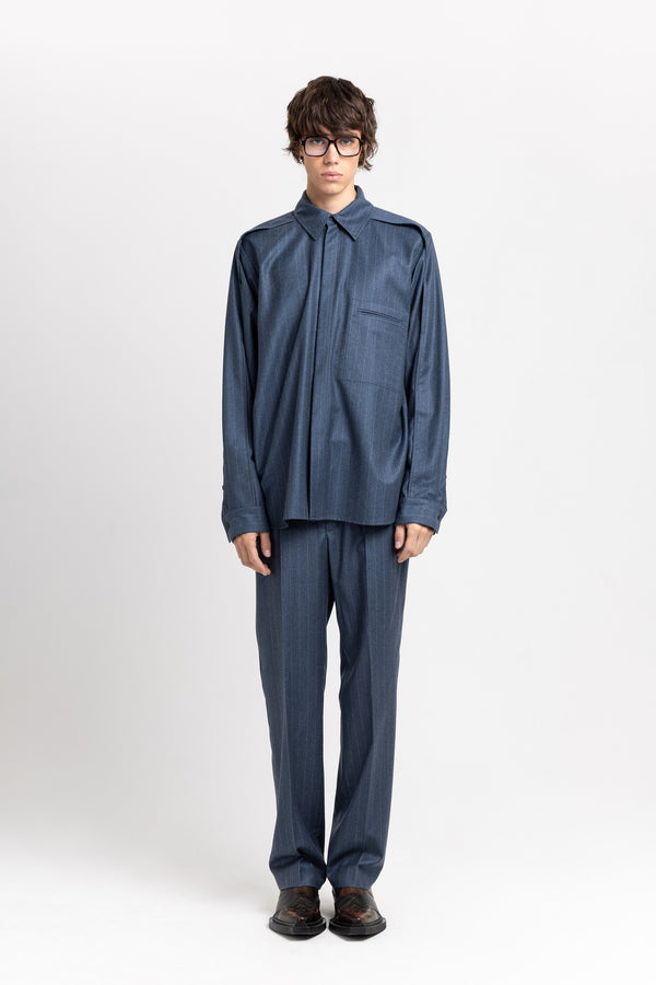 nehera Spruce blue pinstripe soft wool relaxed shirt