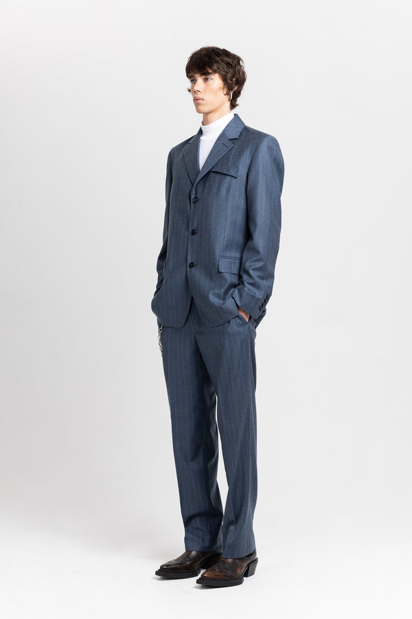 Nehera Spruce Blue Pinstripe Soft Wool Tailored Jacket
