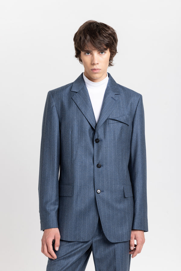 Nehera Spruce Blue Pinstripe Soft Wool Tailored Jacket