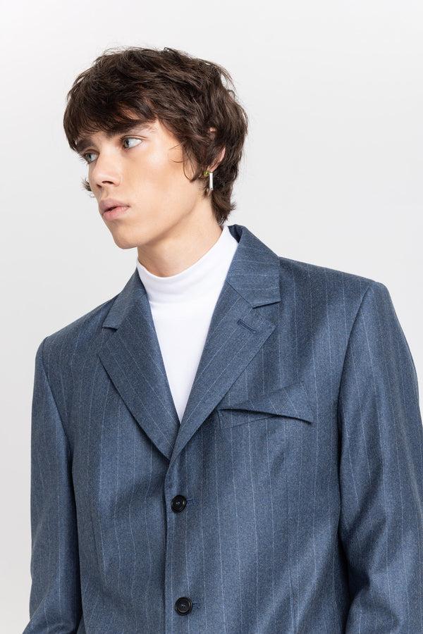 Nehera Spruce Blue Pinstripe Soft Wool Tailored Jacket