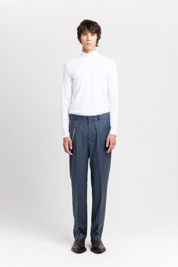 Nehera Spruce Blue Pinstripe Soft Wool Tailored Pants