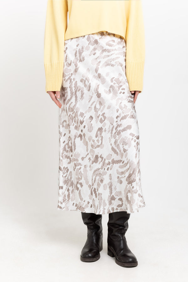 Nehera Taupe Viscose Print Watercolor Pull-on Skirt