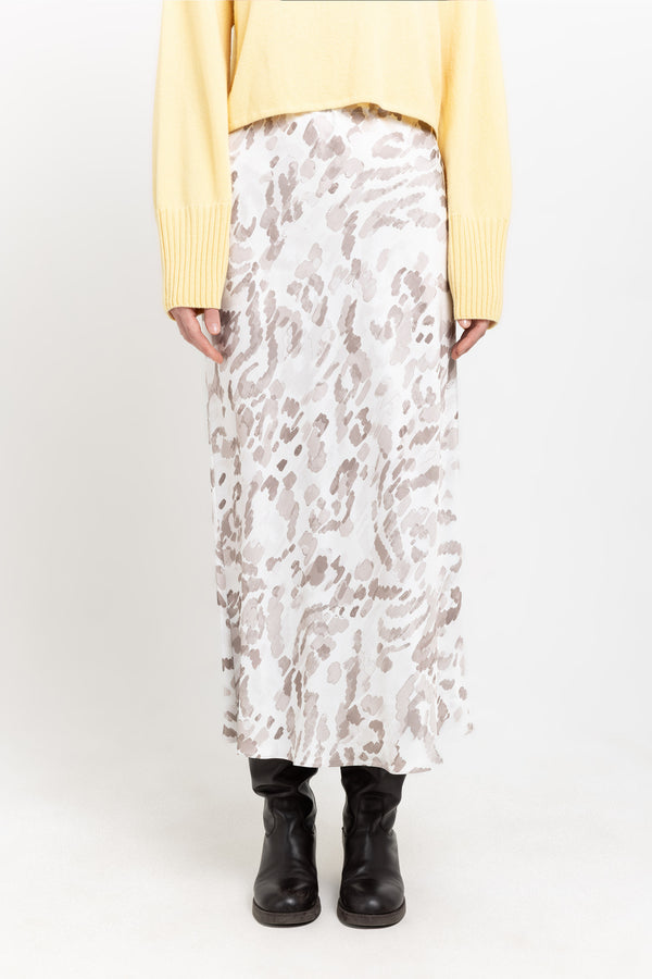 Nehera Taupe Viscose Print Watercolor Pull-on Skirt