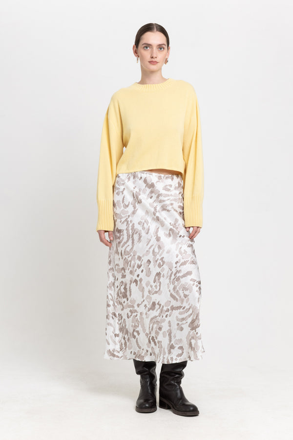 nehera Taupe viscose print watercolor pull-on skirt