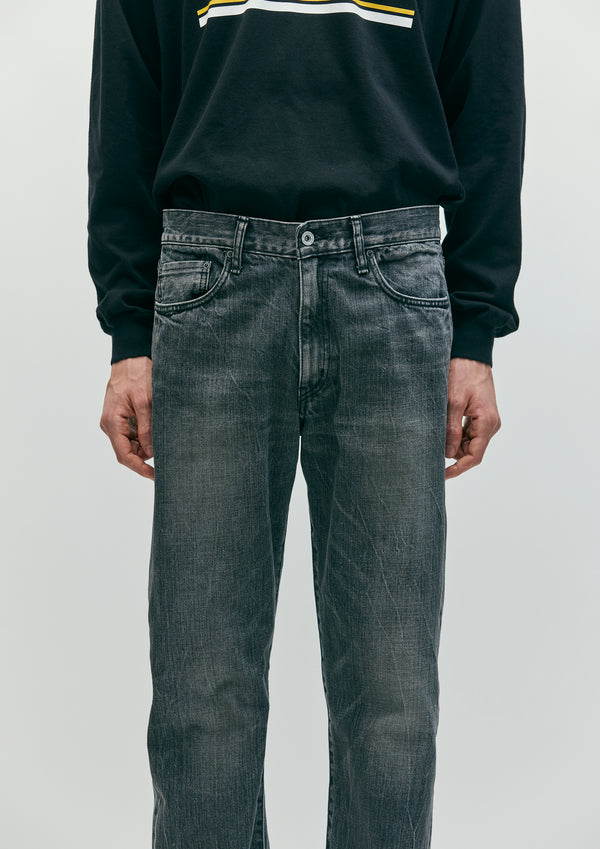 Neighborhood BLACK DENIM WASHED SLIM STRAIGHT PANTS