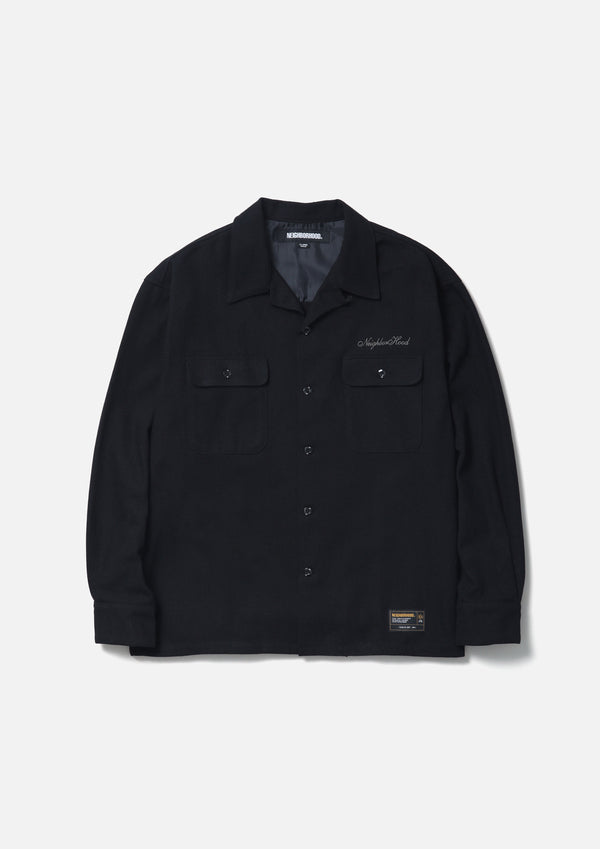 neighborhood HERRINGBONE OPEN COLLAR SHIRT LS