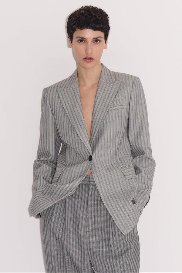 Nellie Partow Bow Jacket Light Grey Stripe
