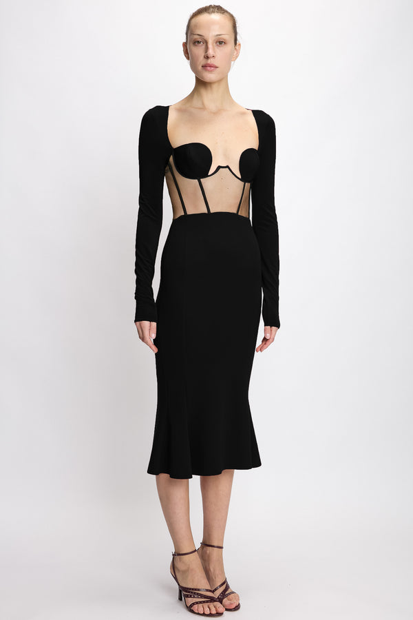 Nensi Dojaka CORSETTED MIDI DRESS WITH RAGLAN SLEEVE