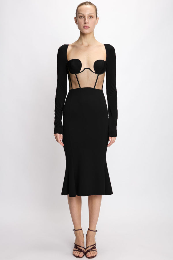 nensi dojaka CORSETTED MIDI DRESS WITH RAGLAN SLEEVE
