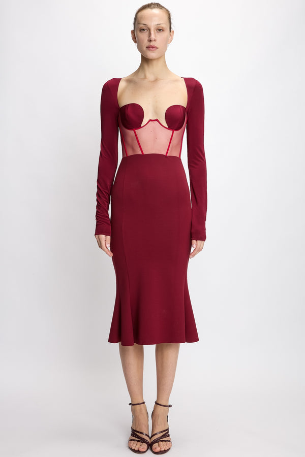 nensi dojaka CORSETTED MIDI DRESS WITH RAGLAN SLEEVE