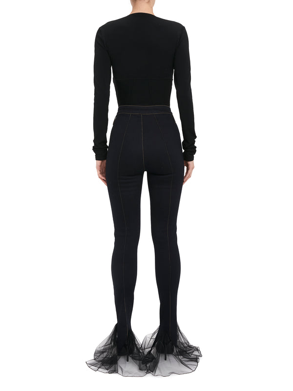 Nensi Dojaka INDIGO DENIM SKINNY JEANS WITH TULLE GODETS