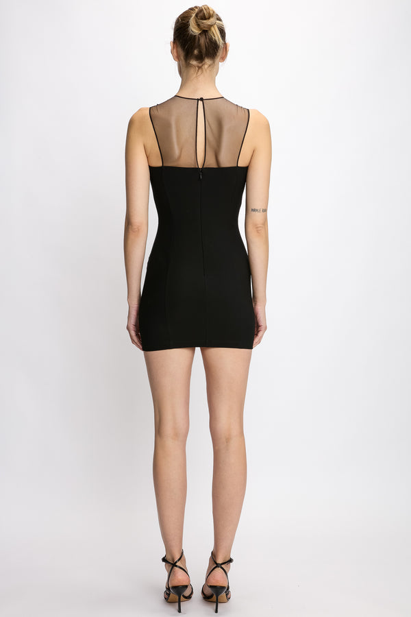 Nensi Dojaka MINI FITTED DRESS WITH RUCHED TULLE NECKLINE