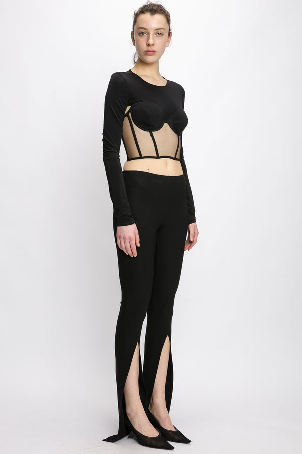 Nensi Dojaka BUSTIER CREW NECK LONG SLEEVE TOP