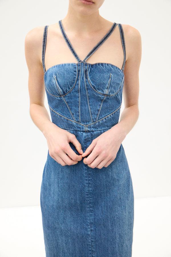 Nensi Dojaka GAELLE CORSET DENIM DRESS