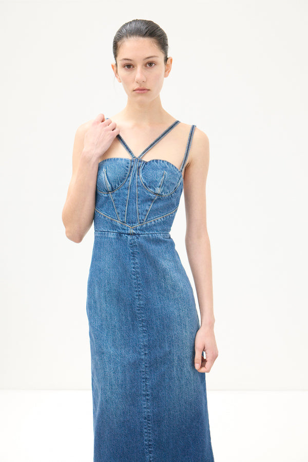 Nensi Dojaka GAELLE CORSET DENIM DRESS