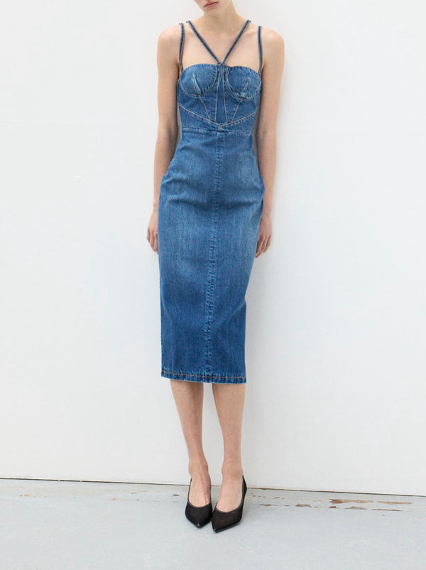 nensi dojaka GAELLE CORSET DENIM DRESS