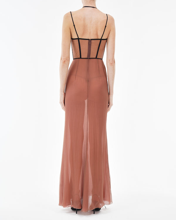 Nensi Dojaka MAE CORSET DRAPED GOWN In COGNAC