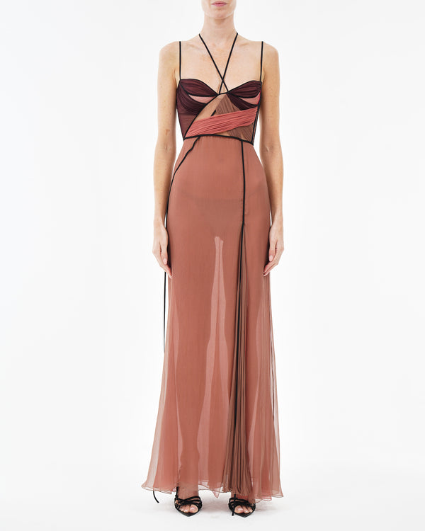 nensi dojaka MAE CORSET DRAPED GOWN in COGNAC