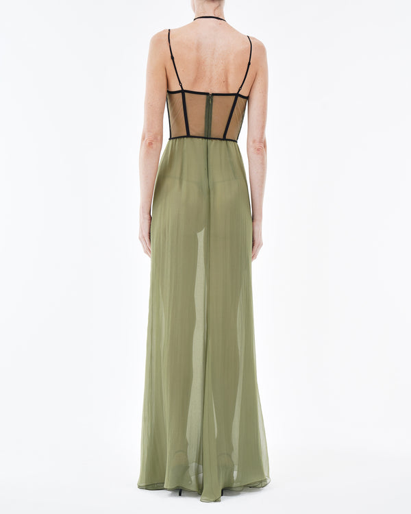 Nensi Dojaka MAE CORSET DRAPED GOWN In OLIVE