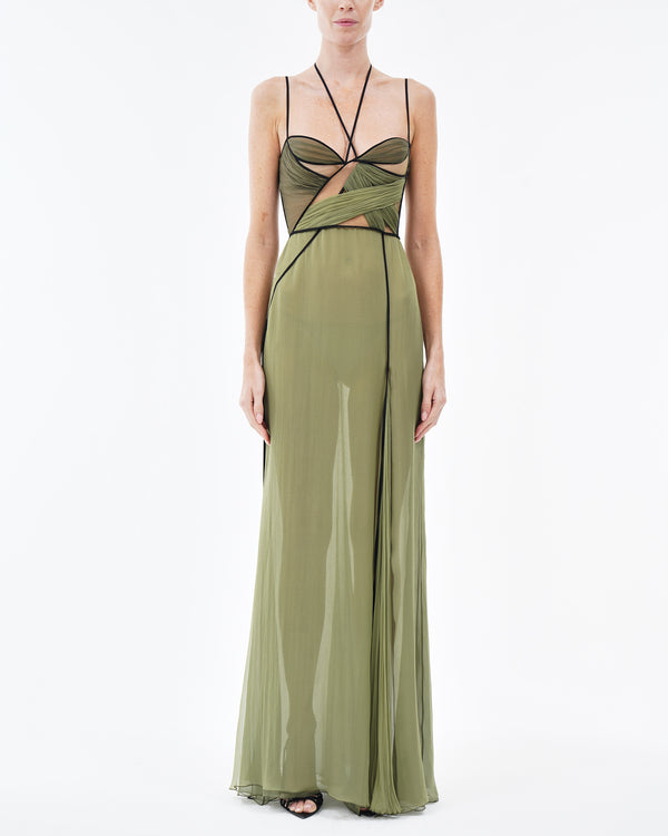 nensi dojaka MAE CORSET DRAPED GOWN in OLIVE