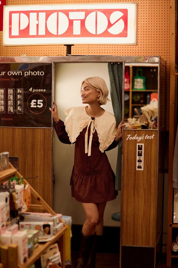 neon rose Casey Oversized Collar Pinstripe Mini Smock Dress