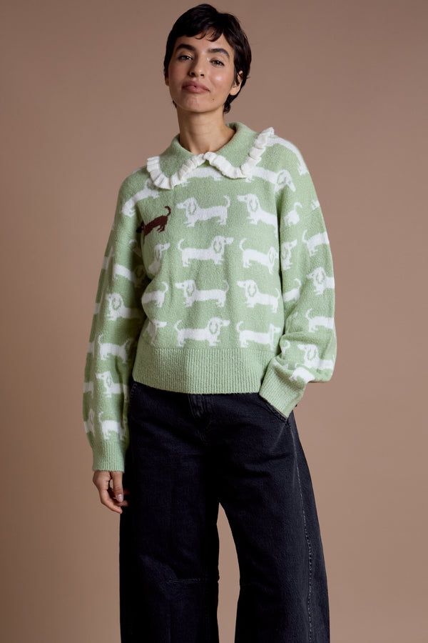 neon rose Arnie Frill Collar Sausage Dog Jumper