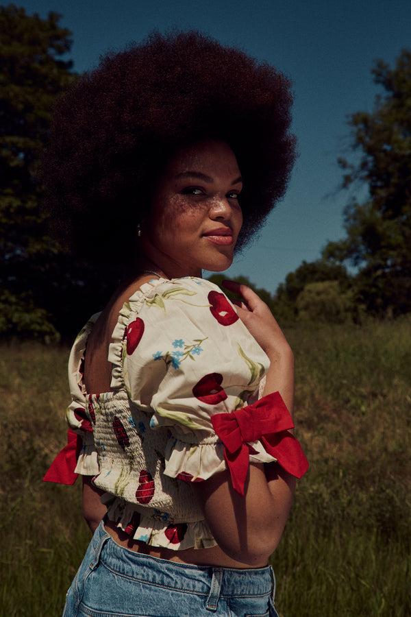 Neon Rose Augustine Shirred Crop Top - Curve