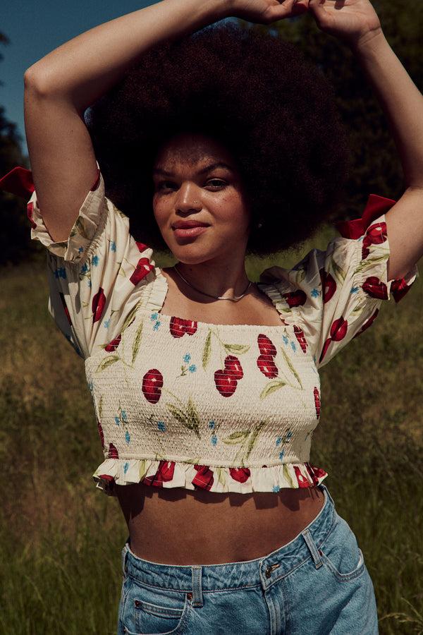 Neon Rose Augustine Shirred Crop Top - Curve