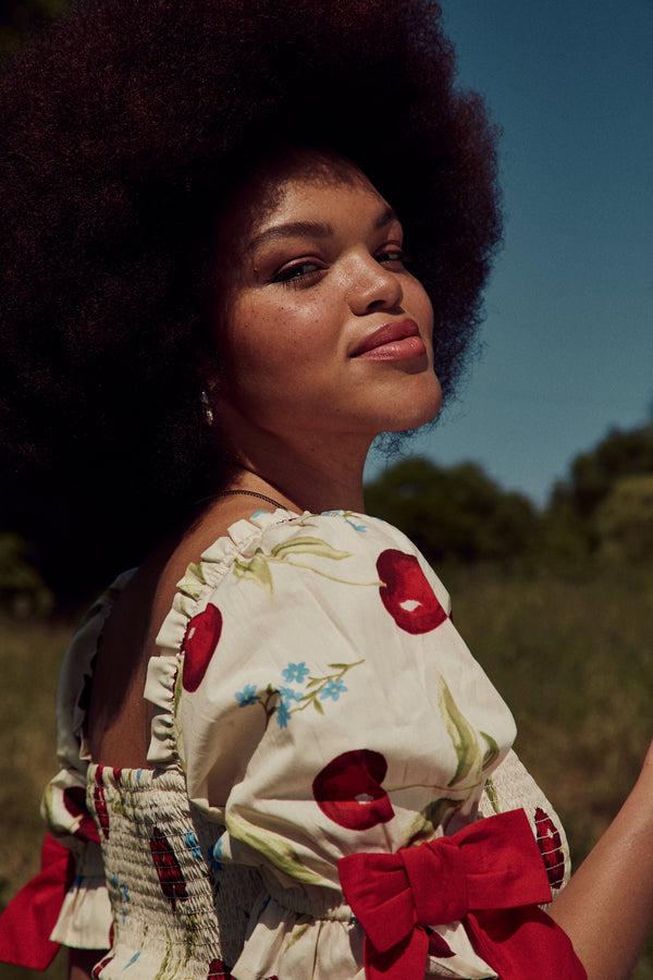 Neon Rose Augustine Shirred Crop Top - Curve