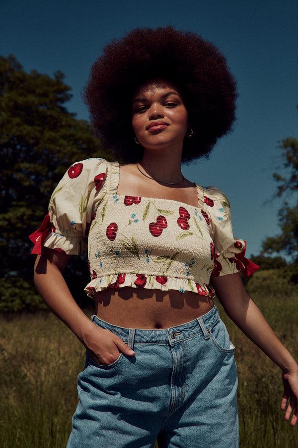 neon rose Augustine Shirred Crop Top - Curve