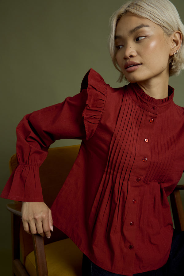 neon rose Aura High Neck Blouse