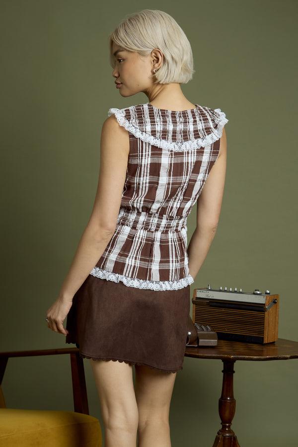 Neon Rose Bella Check Fuffle Wrap Blouse