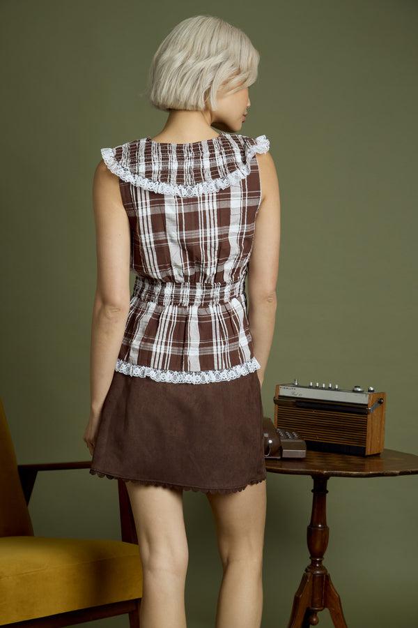 Neon Rose Bella Check Fuffle Wrap Blouse