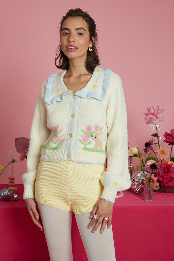 Neon Rose Belle Bunny Collar Detail Cardigan