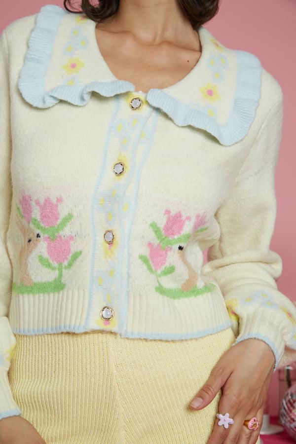 Neon Rose Belle Bunny Collar Detail Cardigan