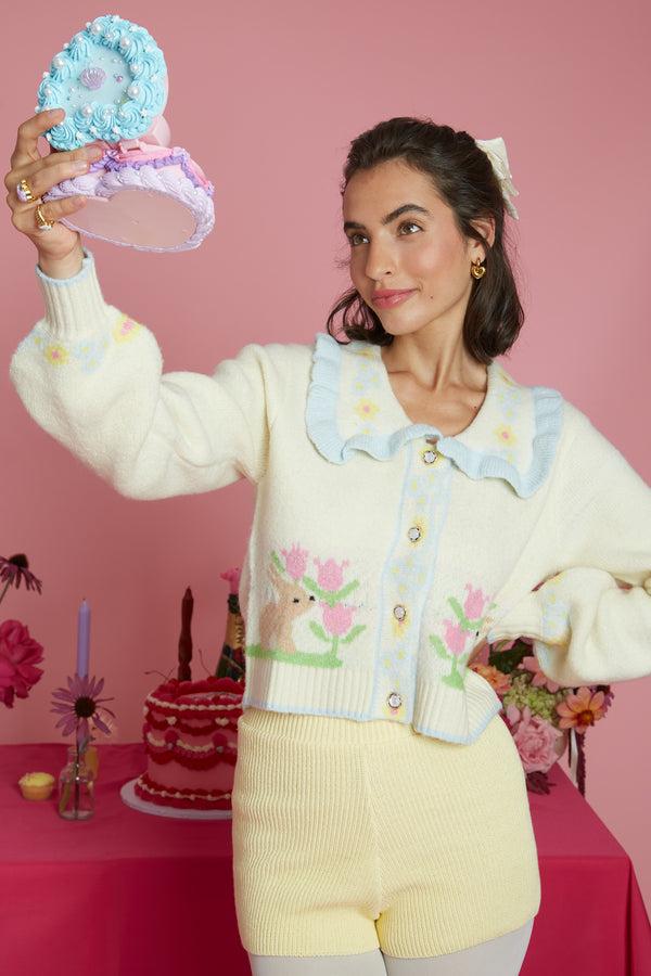 neon rose Belle Bunny Collar Detail Cardigan