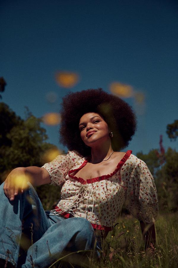 Neon Rose Blossom Broderie Corset Top - Curve