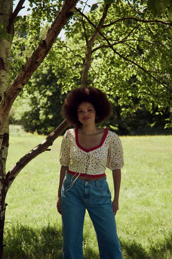 Neon Rose Blossom Broderie Corset Top - Curve