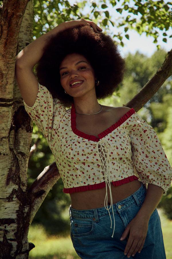 neon rose Blossom Broderie Corset Top - Curve