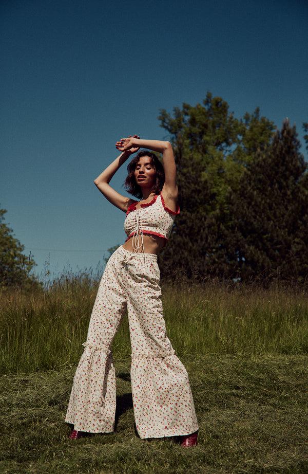 neon rose Blossom Broderie Trousers - White