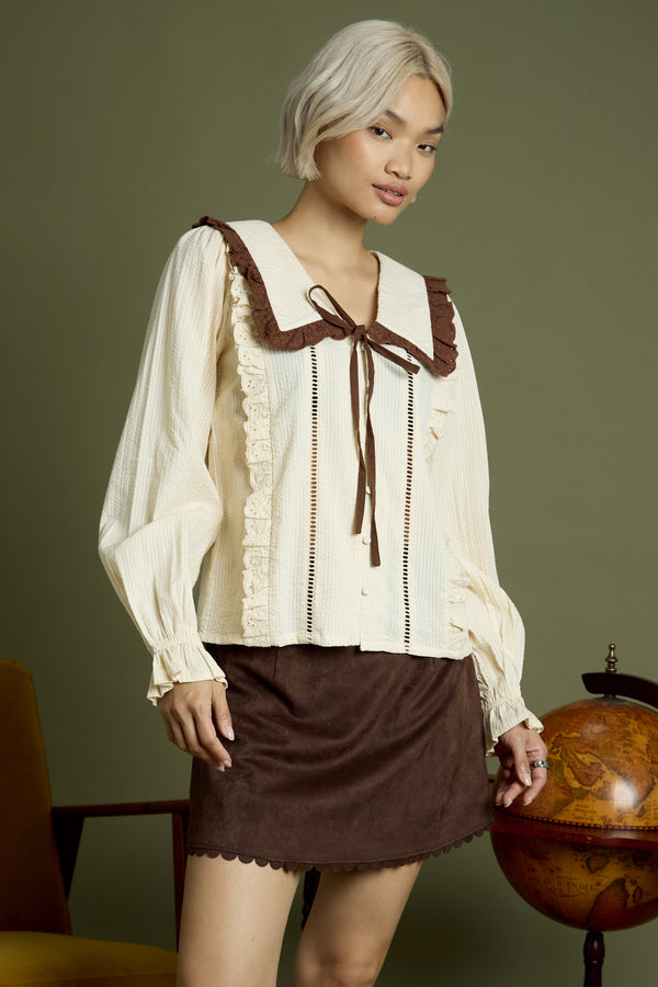 Neon Rose Celine Contrast Bow Linen Blouse