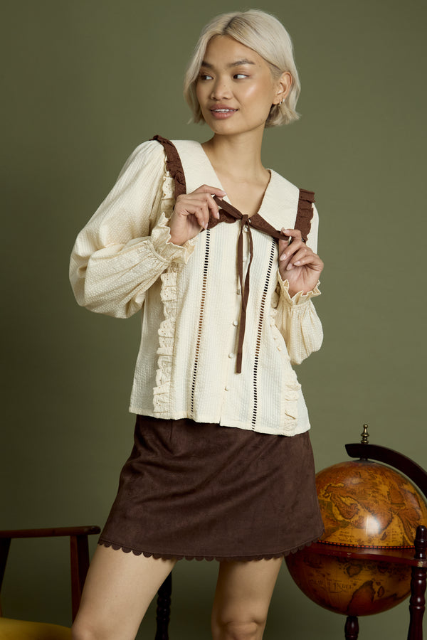 Neon Rose Celine Contrast Bow Linen Blouse