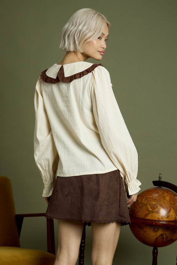 Neon Rose Celine Contrast Bow Linen Blouse