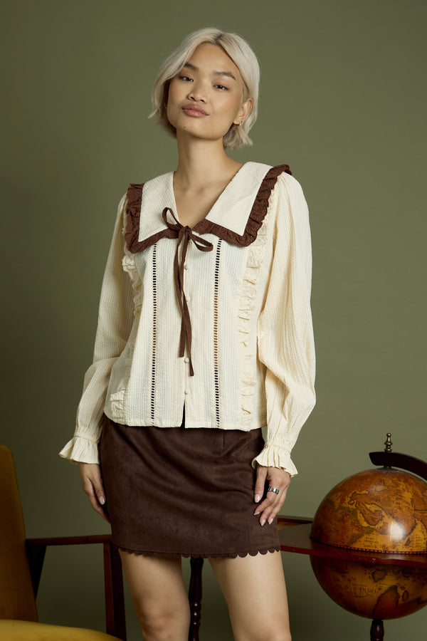 neon rose Celine Contrast Bow Linen Blouse