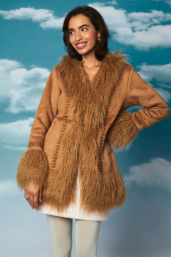 Neon Rose Dakota Afghan Coat - Brown