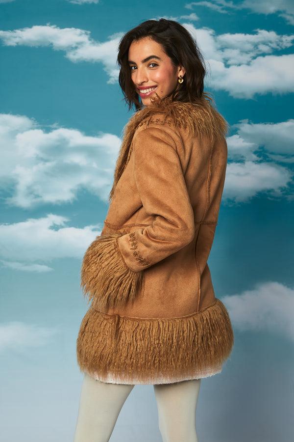 Neon Rose Dakota Afghan Coat - Brown