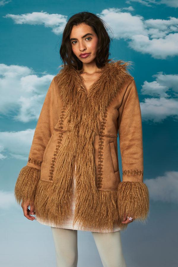 neon rose Dakota Afghan Coat - Brown