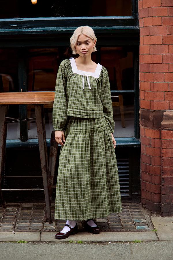 Neon Rose Flora Tiered Check Midaxi Skirt