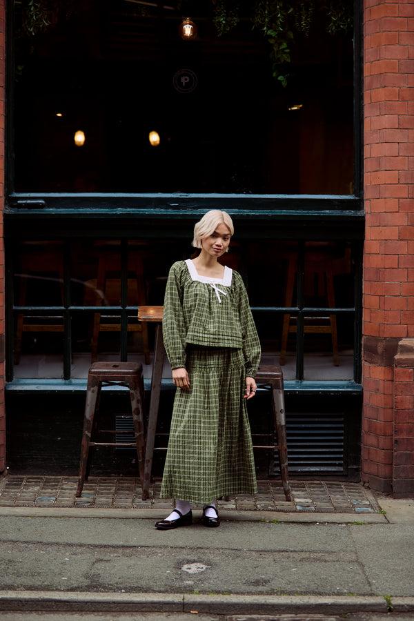 Neon Rose Flora Tiered Check Midaxi Skirt